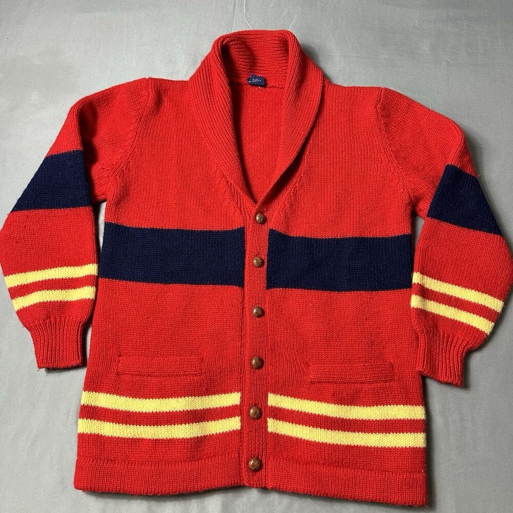 Vintage Gant Sweater Men Large Wool Cardigan Red Varsity Preppy Frat Boy Shawl